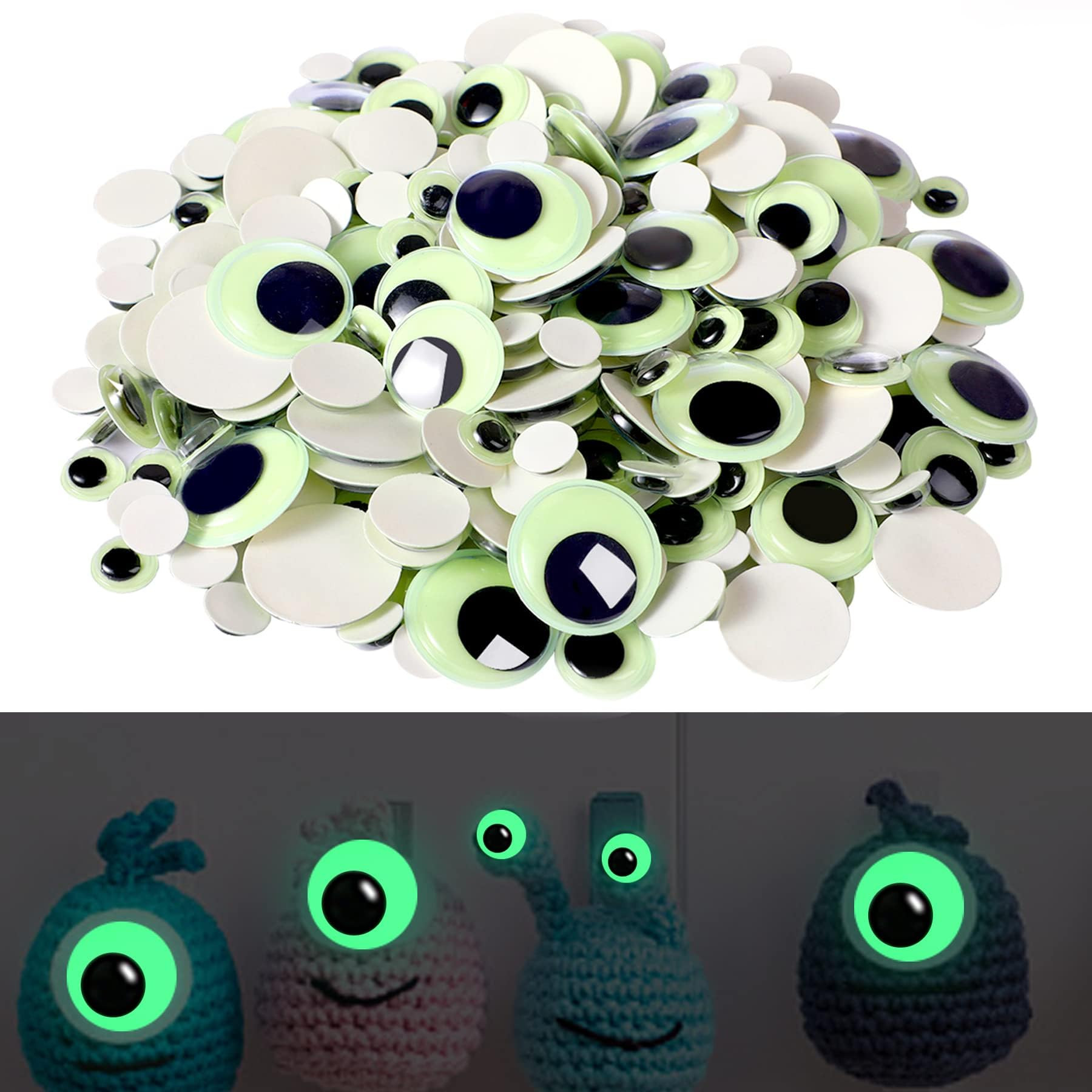 UPINS 300Pcs Wiggle Googly Eyes Self Adhesive Glowing in Dark Luminous Googly Eyes Craft Sticker ... | Amazon (US)