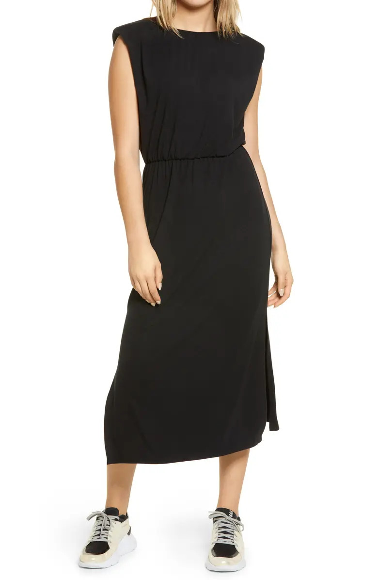 Padded Shoulder Midi Dress | Nordstrom