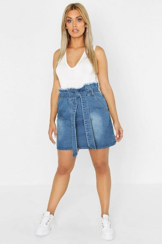 Plus Paperbag Waist Denim Skirt | Boohoo.com (US & CA)