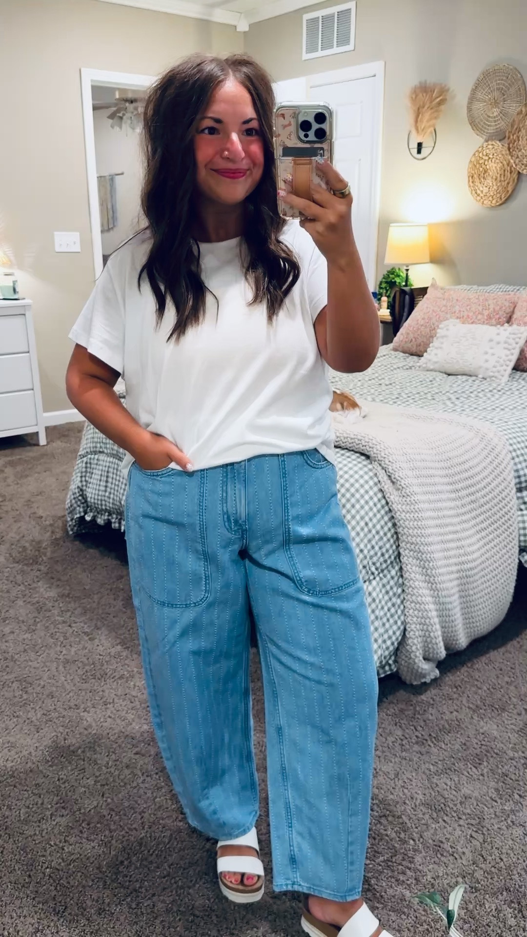 Easy everyday style from Target! These fun barrel jeans paired with a classic white tee make such a cute, casual outfit. Add a cardigan or denim jacket for an easy transition into fall!


sandals: fit true to size // wearing a 5
jeans: fit true to size // wearing a 12
tee: fits true to size // wearing a large 

 #LTKootd #LTKMidsize #LTKWorkwear