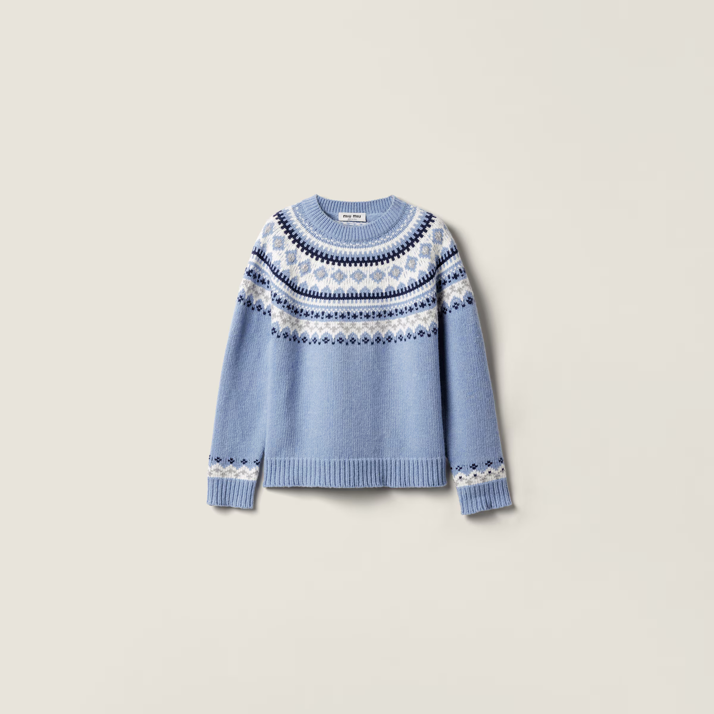 Sapphire Blue Wool Crew-neck Sweater | Miu Miu | Miu Miu UK