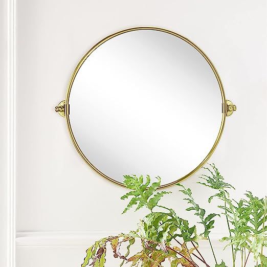 TEHOME Round Pivot Bathroom Mirror Brushed Gold Circle Metal Framed Tilting Beveled Vanity Mirror... | Amazon (US)