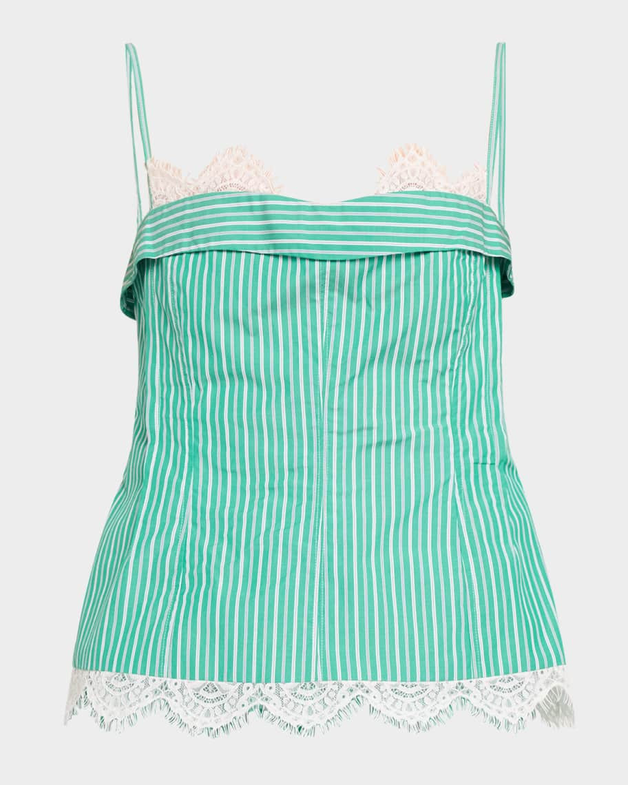 Poplin Lace-Trim Bustier Top | Neiman Marcus