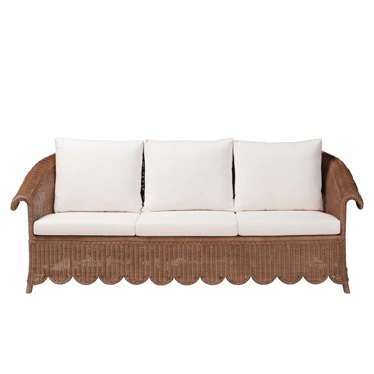 Bali & Pari Detta Natural Rattan Sofa With Cushion - Handwoven Wicker Settee With Rolled Arms And... | Wayfair North America