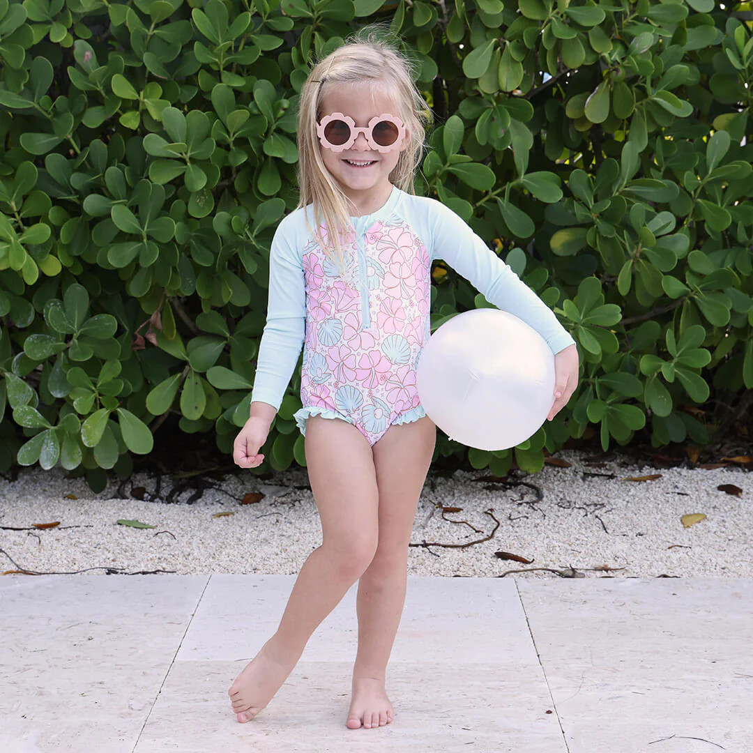 Long Sleeve Rash Guard with Front Zipper | Ocean Pearl | Caden Lane