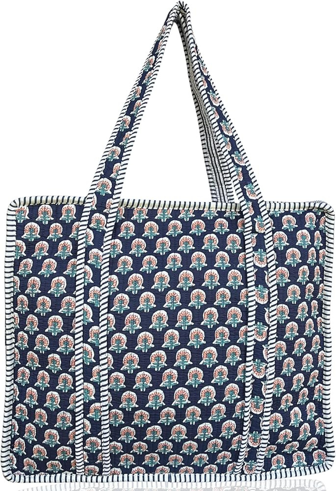 100% Cotton Quilted Tote Bag 18x16– Large Zipper Beach Bag & Travel Bag Purse Reusable Grocery ... | Amazon (US)