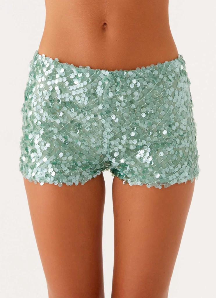 Madison Sequin Mini Shorts - Mint | Peppermayo (Global)
