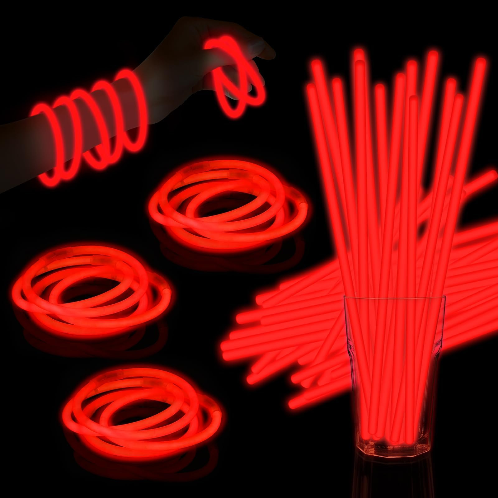 60 Pack 8” Red Glow Sticks Bulk with 60 Connectors Neon Glow In The Dark Party favors Supplies ... | Amazon (US)