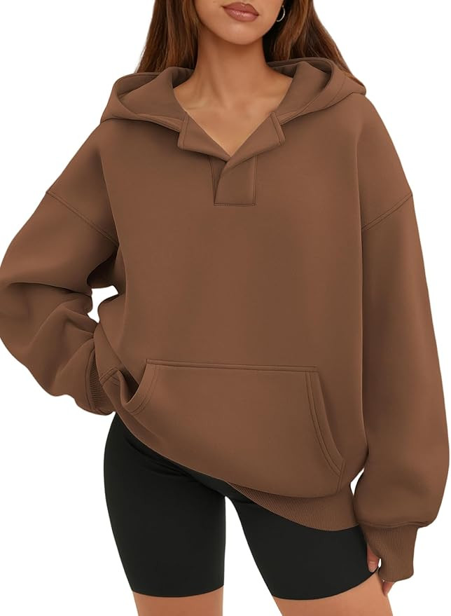 ATHMILE Oversized Hoodies for Women Fashion V Neck Pullover Sweatshirts with Thumb Hole Y2k Cloth... | Amazon (US)