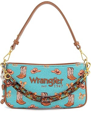 Wrangler Rodeo Icons Shoulder Bag Designer Y2K Clutch Purse Western Hobo Handbag with Chain Strap | Amazon (US)
