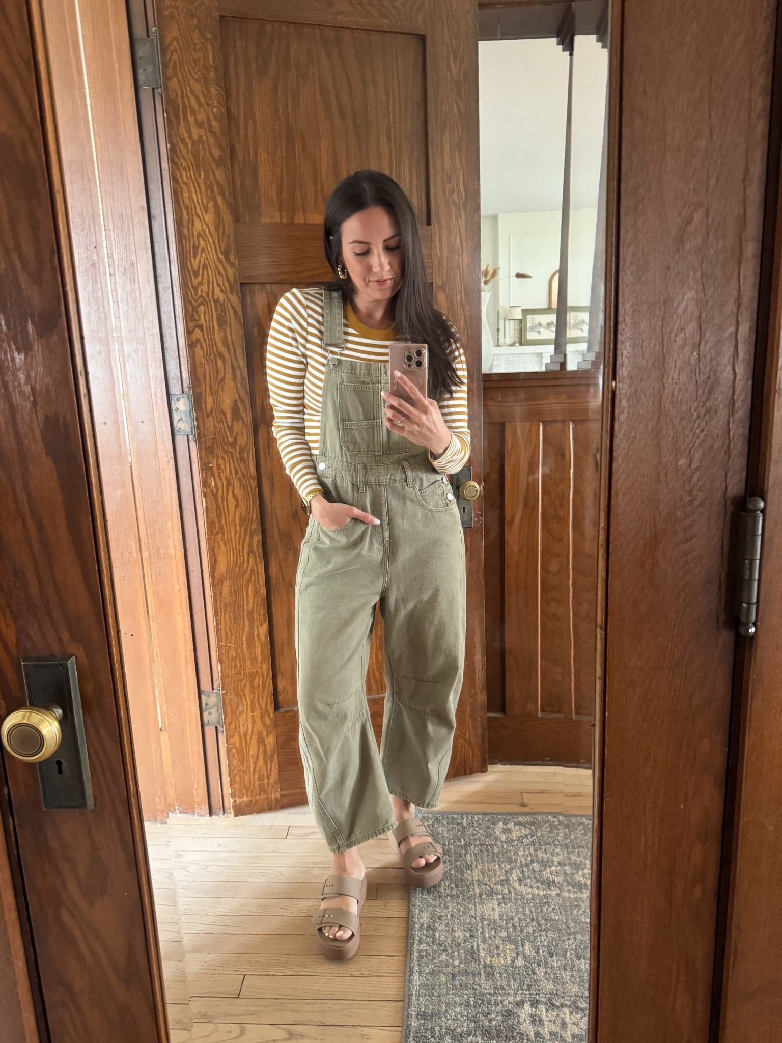 Overalls + a striped tee = my favorite kind of easy outfit. 🤎 Comfortable enough for errands, cute enough for antique shopping, and finished off with the best neutral platform sandals.

#LTKmomlife #LTKSeasonal #LTKootd