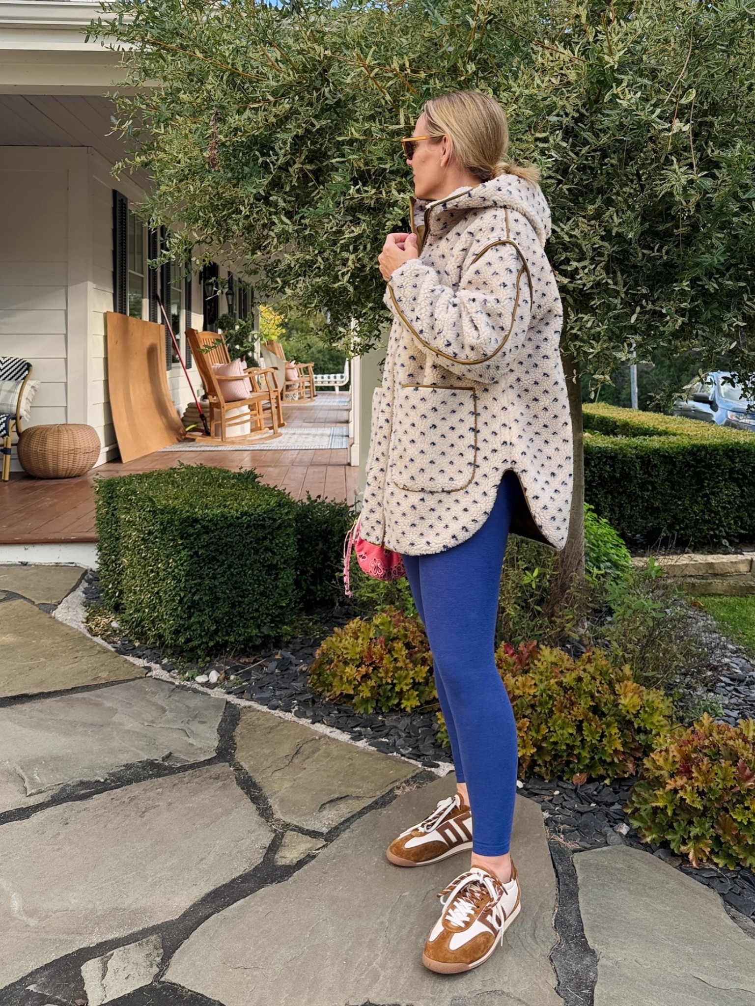 Hi! This jacket sold out so fast last season so when I saw they restocked it I did not hesitate! Sizing is generous but still wearing my regular size small **Also linked a handful more fleece styles I'm loving this season!** Beyond Yoga leggings are still the only style I own, I am between a small and xs and prefer the xs. Sneakers are walk all day out of the box comfortable and a great better than basic neutral. Jimmy Fairly sunglasses are an everyday favorite. xo, Claire
