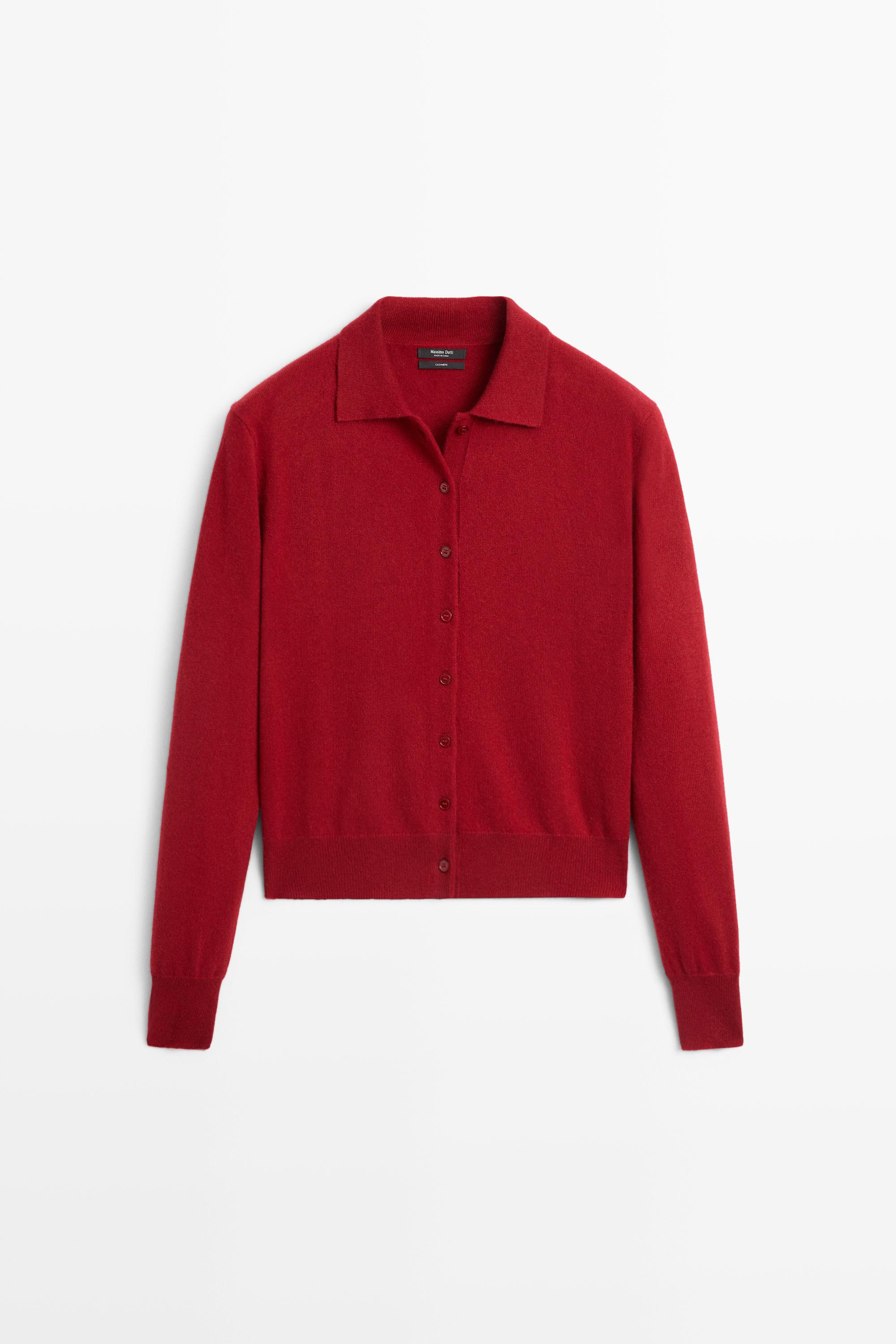 100% cashmere knit polo collar cardigan | Massimo Dutti US