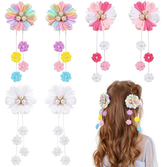 Style-Carry 6 Pcs Hair Bows, Flower Tassel Hair Alligator Clips for Girls, Colorful Floral Barret... | Walmart (US)