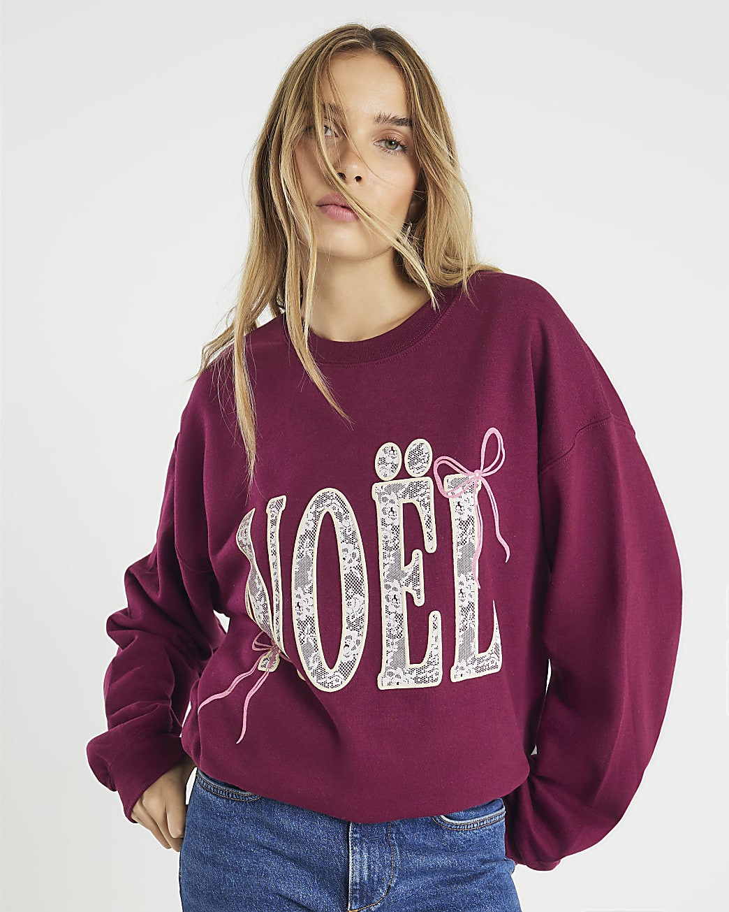 Red Noel Christmas Bow Sweatshirt | River Island UK & IE