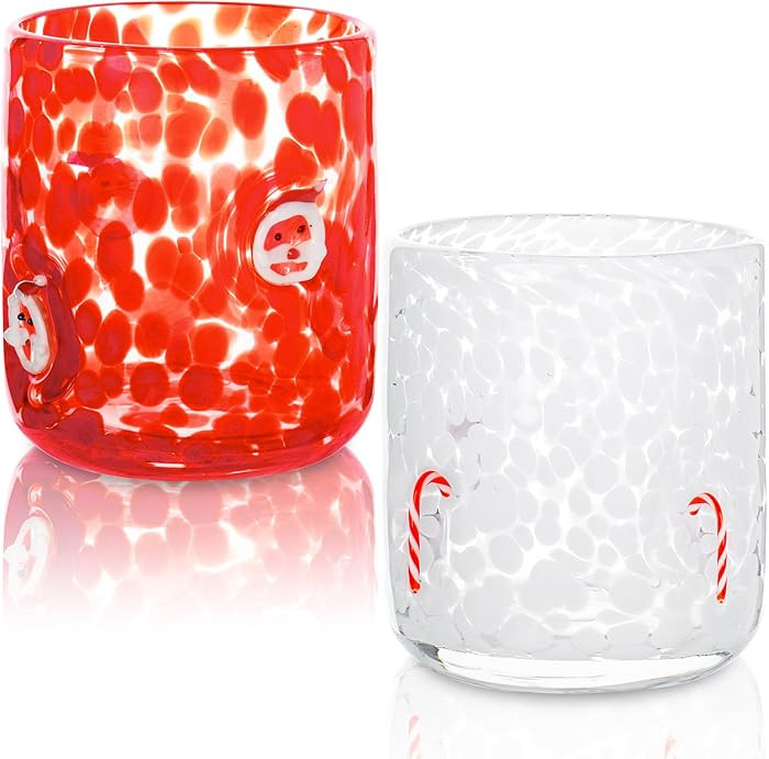 2 Pcs Christmas Icon Glass Cups Set-14 oz Santa Claus and Candy Canes Icon Wine Glasses Double Ol... | Amazon (US)