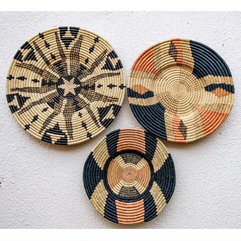 All Across Africa Gray and Coral Woven Disc Wall Decor | World Market