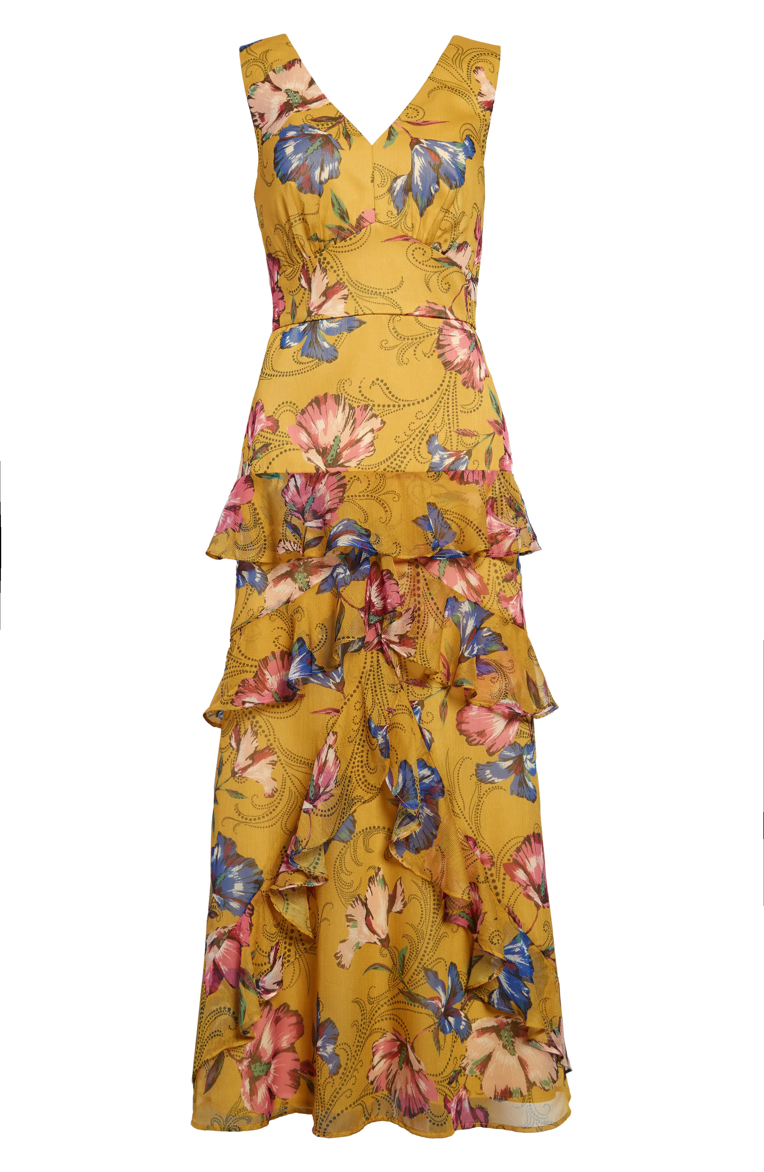 Women's Chelsea28 Floral Tiered Maxi Dress, Size X-Large - Yellow | Nordstrom