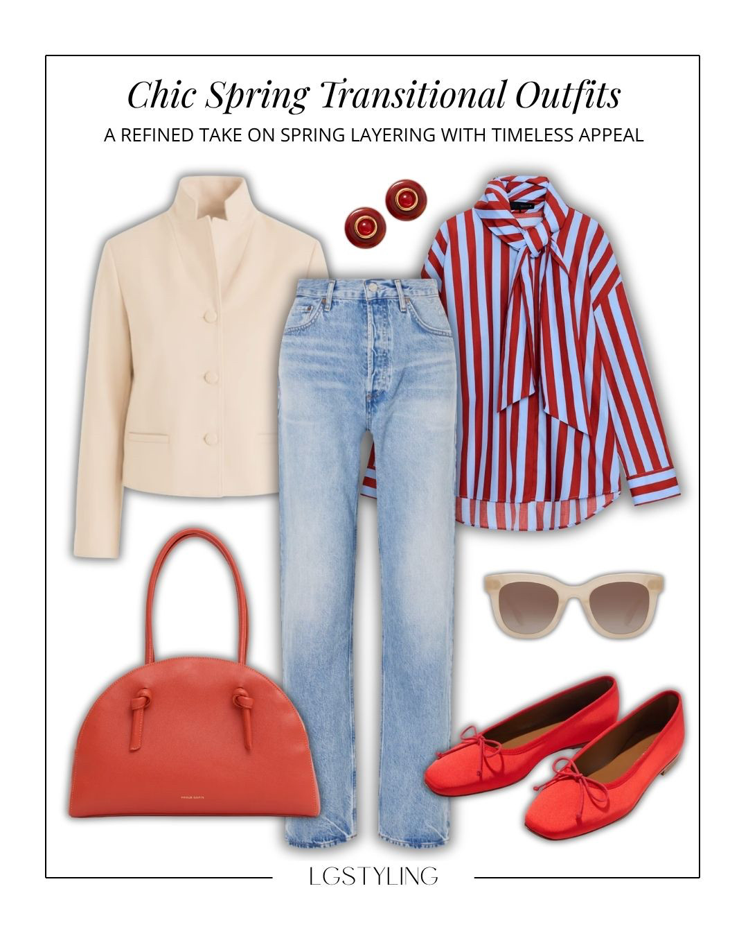 Effortless spring layering with a bold, refined twist. 
This look pairs a structured cream jacket with relaxed straight-leg denim and a statement red stripe blouse for that perfect French-inspired, elevated casual outfit.

Finished with tonal red accessories and ballet flats, it’s the kind of outfit that feels polished but still easy for everyday wear.

Perfect for: brunch, casual meetings, weekend outings

#LTKSpring #LTKStyle #SpringOutfitIdeas #FrenchGirlStyle #EffortlessStyle #CapsuleWardrobe #EverydayStyle #ChicOutfits #MinimalStyle #DenimStyle #TransitionalStyle

 

#LTKSeasonal