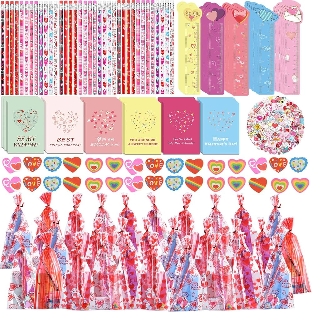WOONOO 30 Pack Valentines Day Gifts for Kids Classroom Valentines Stationery Set - Valentine Penc... | Amazon (US)