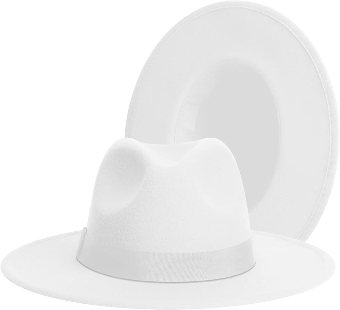 Wide Brim Fedora Hats for Women & Men Classic Dress Panama Hat Adjustable Felt Hat with Band | Amazon (US)