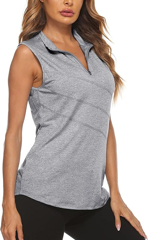 Koscacy Women's Sleeveless Golf Tennis Polo Shirts Zip Up Workout Tank Tops (S-2XL) | Amazon (US)