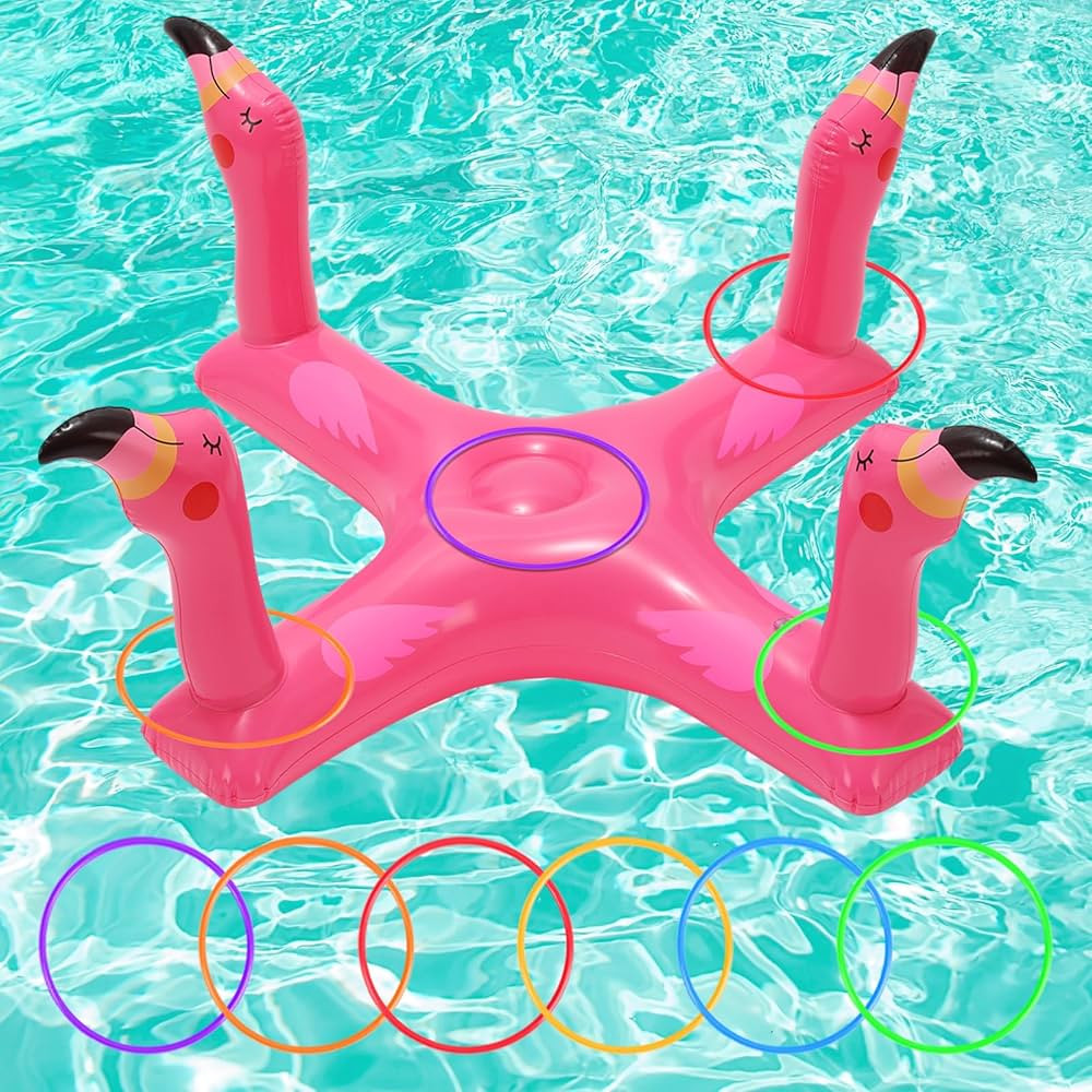 Inflatable Pool Ring Toss Games Toys, Floating Shark Flamingo Swimming Pool Ring with 6Pcs Rings,... | Amazon (US)