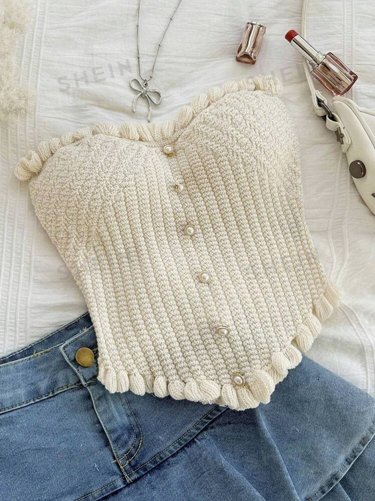 TrendsSHEIN Dreamara Casual Tube Ruffle Knitted Top | SHEIN