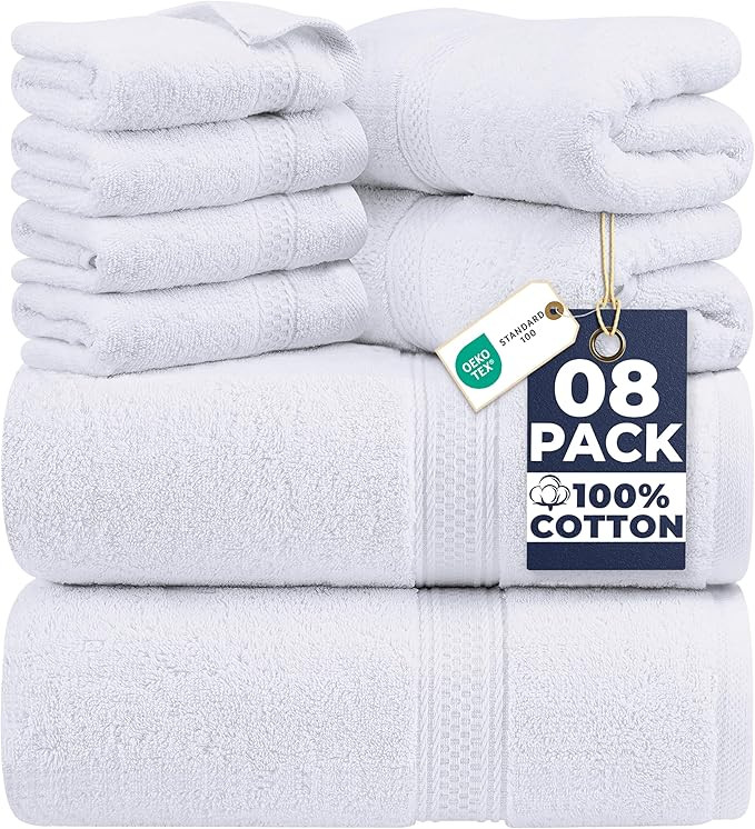 Utopia Towels 8 Piece Luxury Towel Set – Majestic Plush, Super Absorbent & Quicker-to-Dry, Thic... | Amazon (US)