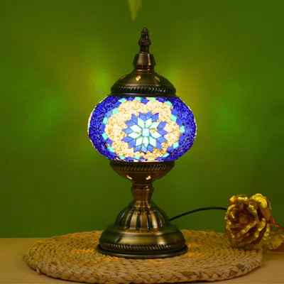 Turkish Moroccan Mosaic Table Lamp, Handmade Glass Bedside Night Light, Metal Base, Decorative Lantern for Bedroom, Living Room - Bulb Included | Wayfair North America