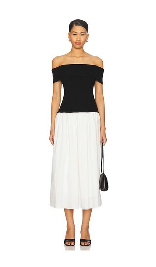 Darcy Mixed Media Off Shoulder Dress in Black & White | Revolve Clothing (Global)