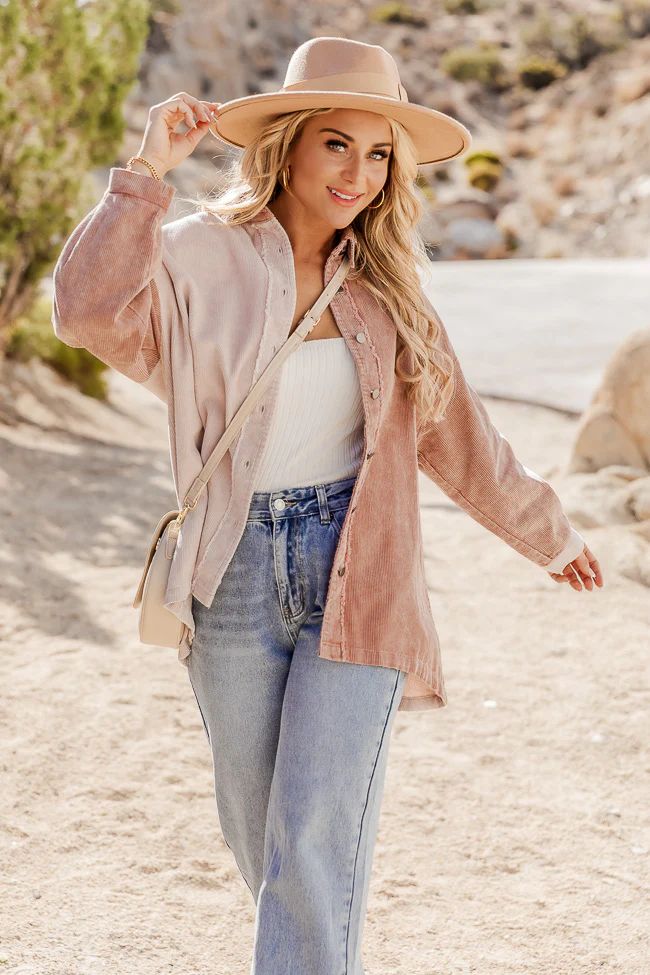 Highlight The Good Blush Colorblock Corduroy Shacket | Pink Lily