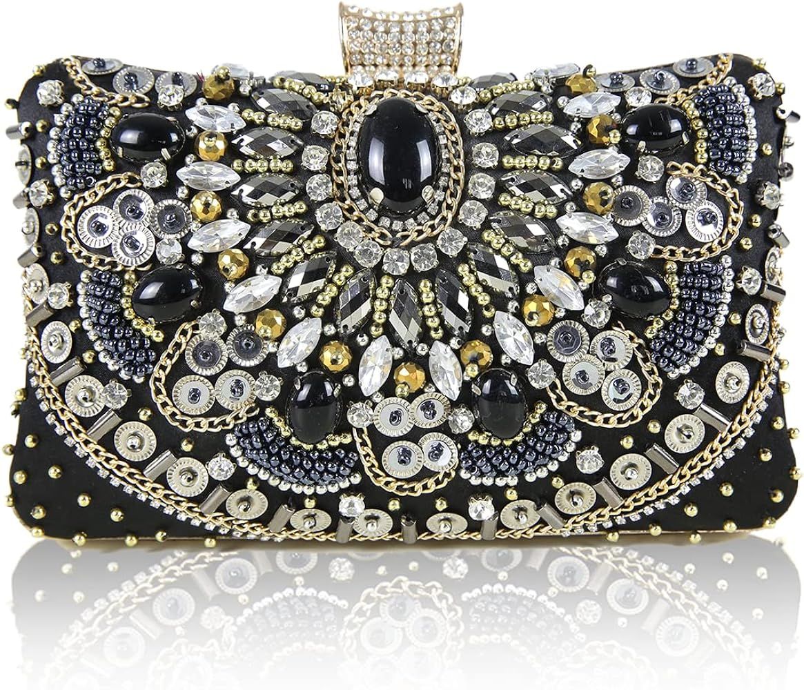 BESTYROCLY Clutch Purses for Women and Rhinestone Beaded Bag Evening Handbag for Bride | Amazon (US)