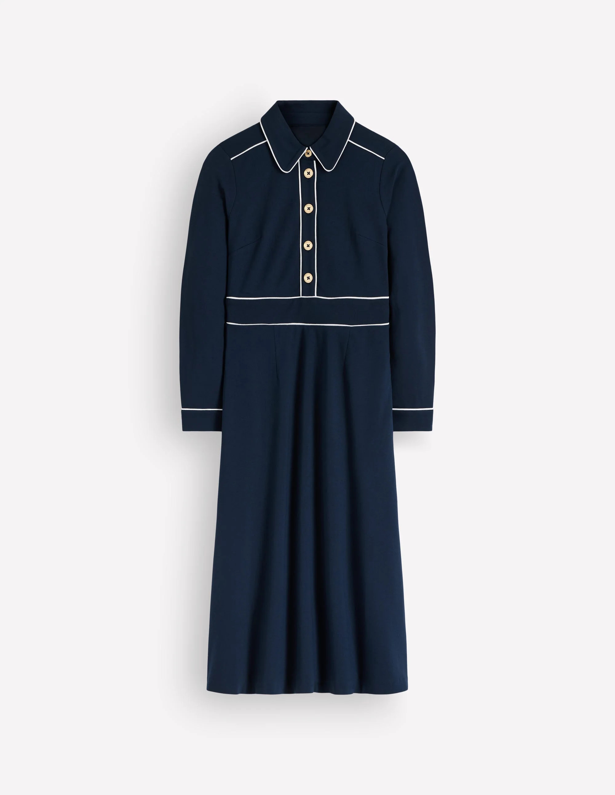 Etta Piping Detail Ponte Dress-Navy, Ivory Stripe | Boden (US)