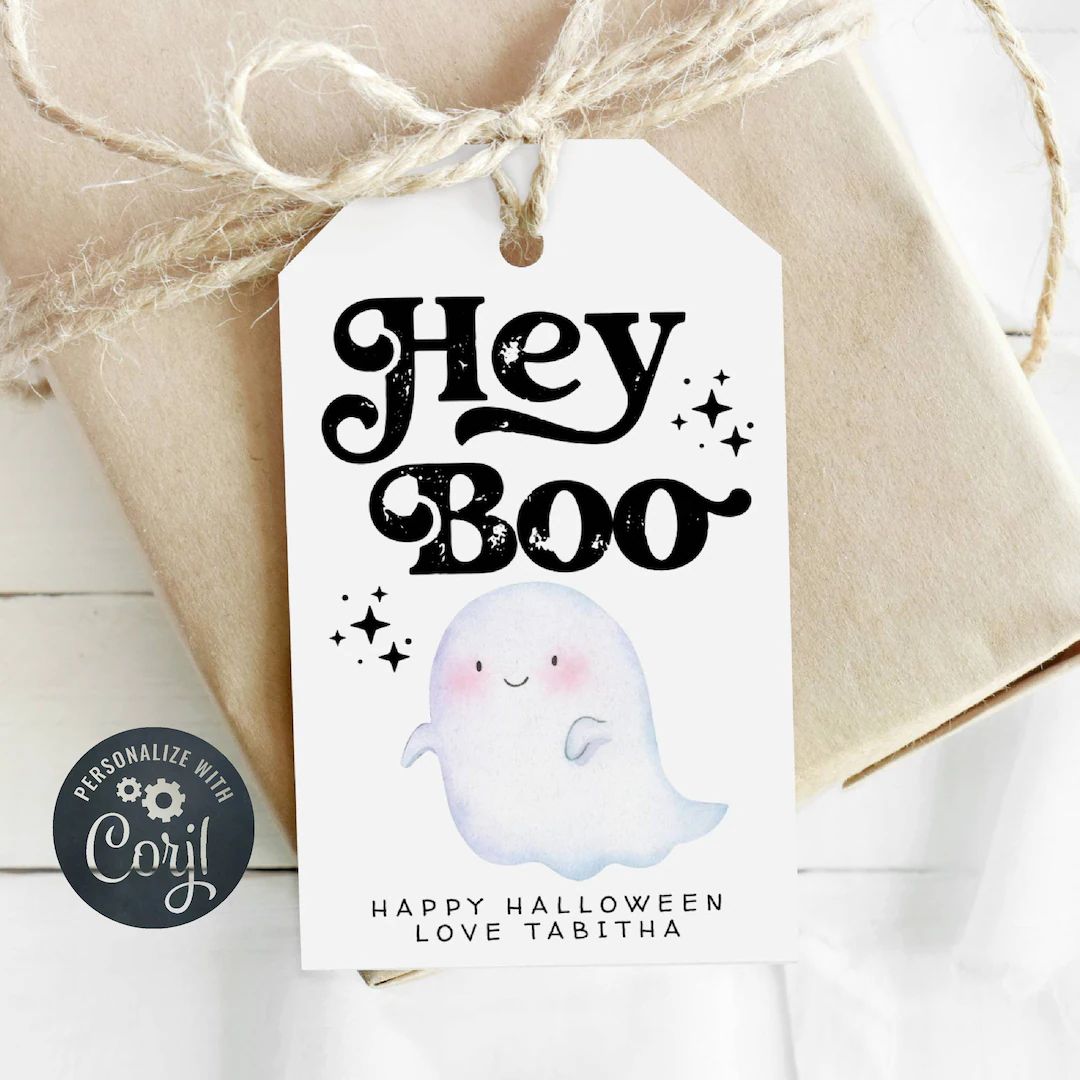 Retro Halloween Gift Tag Template Printable Hey Boo Groovy - Etsy | Etsy (US)
