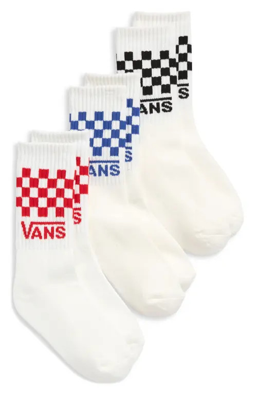 Vans Kids' Classic Check 3-Pack Crew Socks in White at Nordstrom, Size 1-6 | Nordstrom