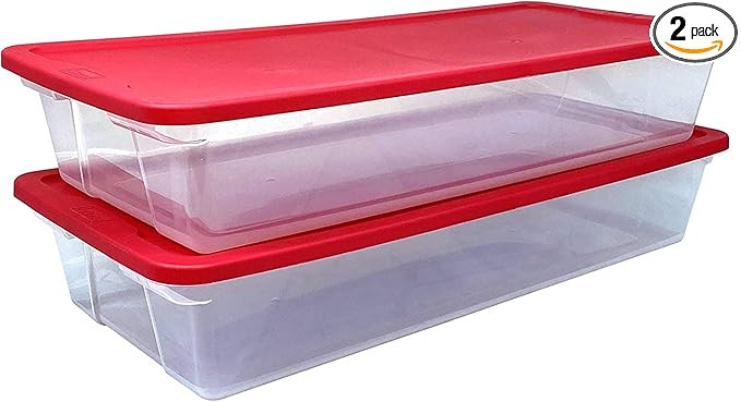 HOMZ 2 Pack Clear Plastic Under Bed Storage Container, Stackable Holiday Bins, 41 Quart | Amazon (US)