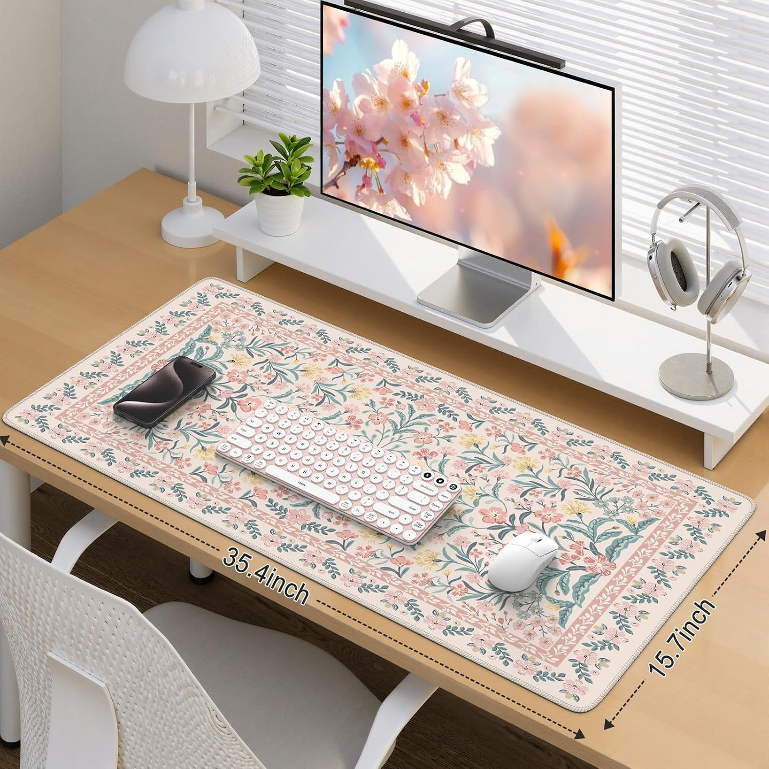 iCasso Desk Mat,Mouse Pad for Office Desk,35.4x15.7in,Pink Floral | Desk Pad for Women Home Offic... | Amazon (US)