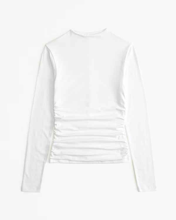 Long-Sleeve Cotton Seamless Fabric Mockneck Top | Abercrombie & Fitch (US)