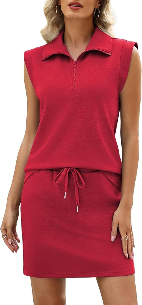Casly Lamiit 2 Piece Skirt Sets for Women Summer Half Zip Travel Outfits Cap Sleeve Lapel Tops Ma... | Amazon (US)