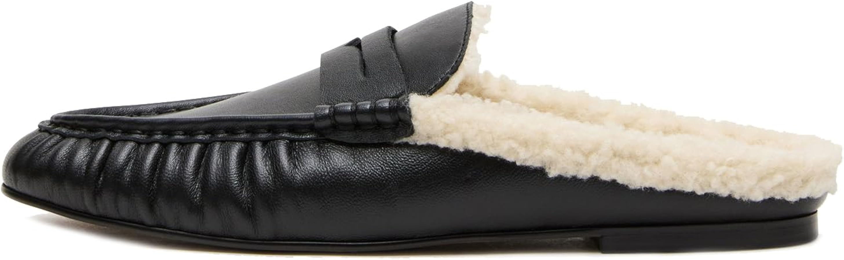 Women's Suede Penny Mules Faux Fur Lined Slip-on Loafers Classic Comfortable Flat Mule Shoes for ... | Amazon (US)