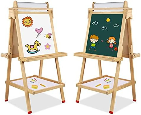 Amazon.com: Kids Easel Wooden Art Easel Adjustable Standing Easel Double-Sided Drawing Easel with... | Amazon (US)