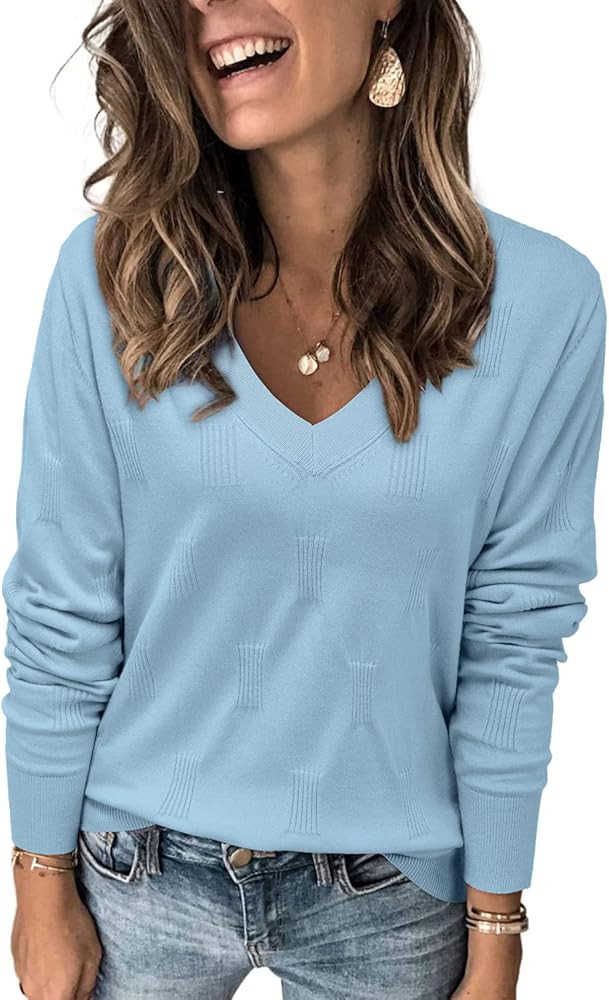 Arach&Cloz Womens Fall Tops 2024 Fashion V Neck Long Sleeve Shirts Blouse Knit Casual Pullover Sw... | Amazon (US)