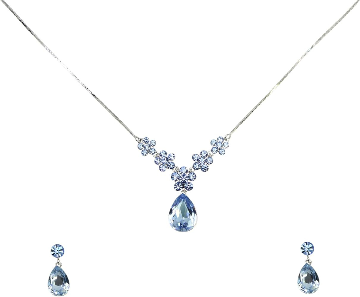 Faship Gorgeous Rhinestone Crystal Floral Necklace Earrings Set | Amazon (US)