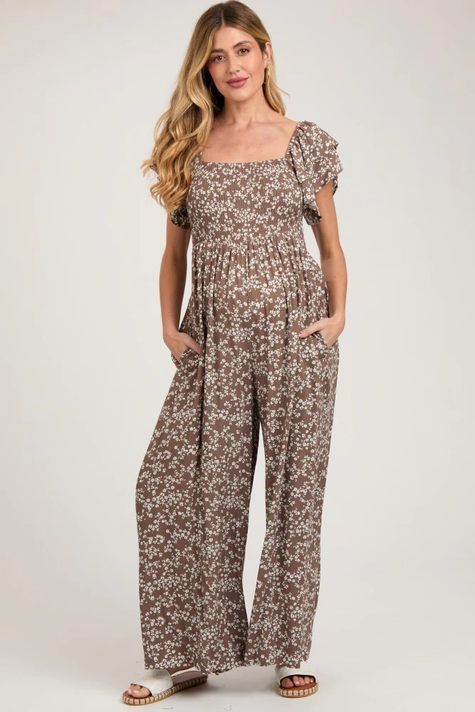 Mocha Floral Maternity Jumpsuit | PinkBlush Maternity
