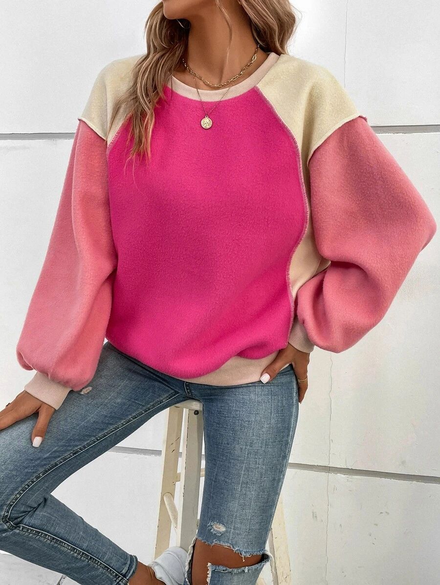 Colorblock Bishop Sleeve Sweatshirt SKU: sw2209077882700332(100+ Reviews)$17.00Make 4 payments of... | SHEIN