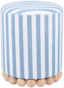 Tov Furniture Dex Pastel Blue Striped Linen Round Ottoman with Wooden Base | Amazon (US)