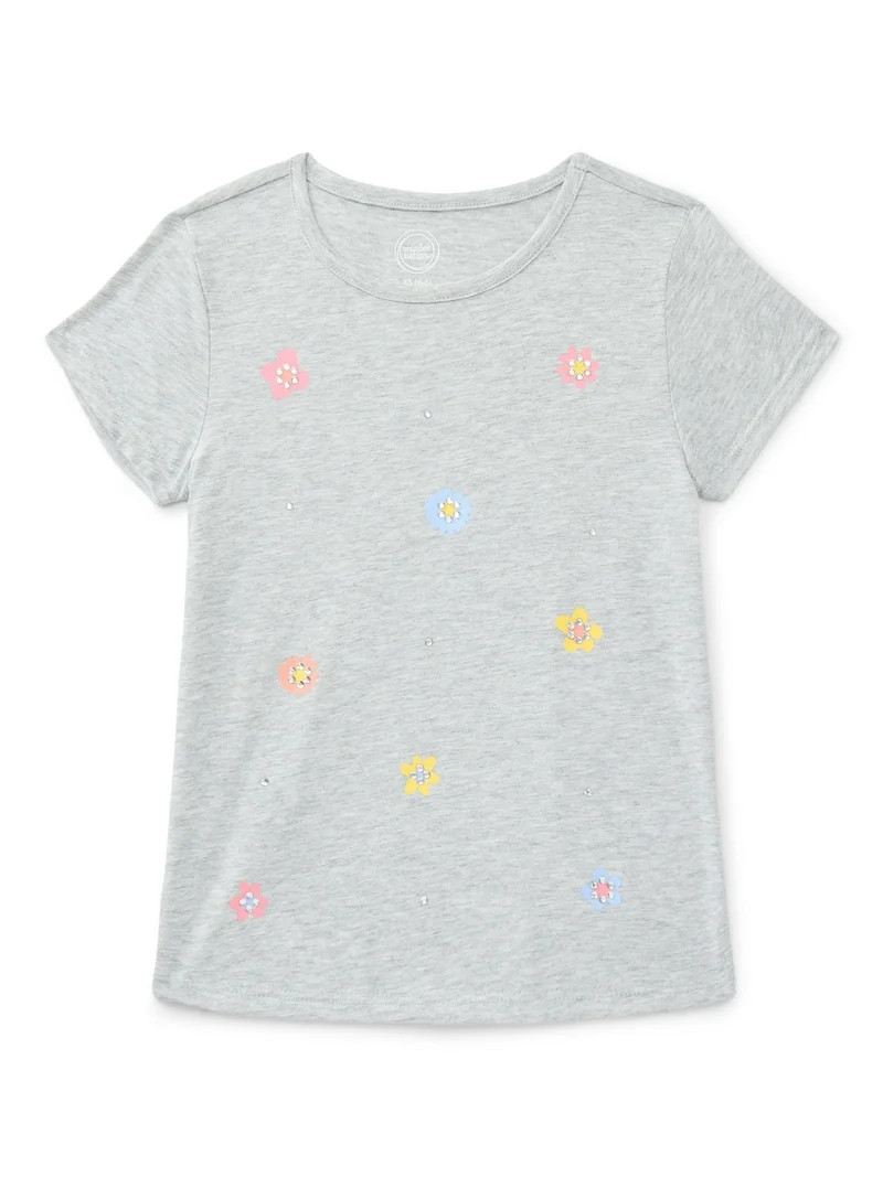Wonder Nation Girls Short Sleeve Embellished Tee, Sizes 4-18 & Plus | Walmart (US)