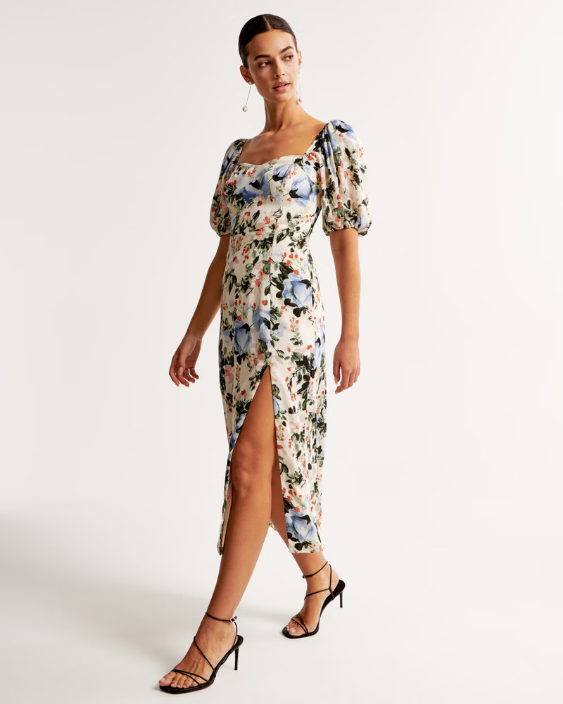 The A&F Camille Puff Sleeve Midi Dress | Abercrombie & Fitch (US)