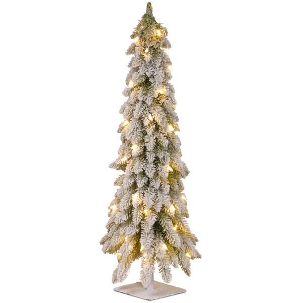 4-foot Snowy Christmas Tree with Flocking, Metal Plate and 100 Clear Lights - On Sale - Overstock... | Bed Bath & Beyond